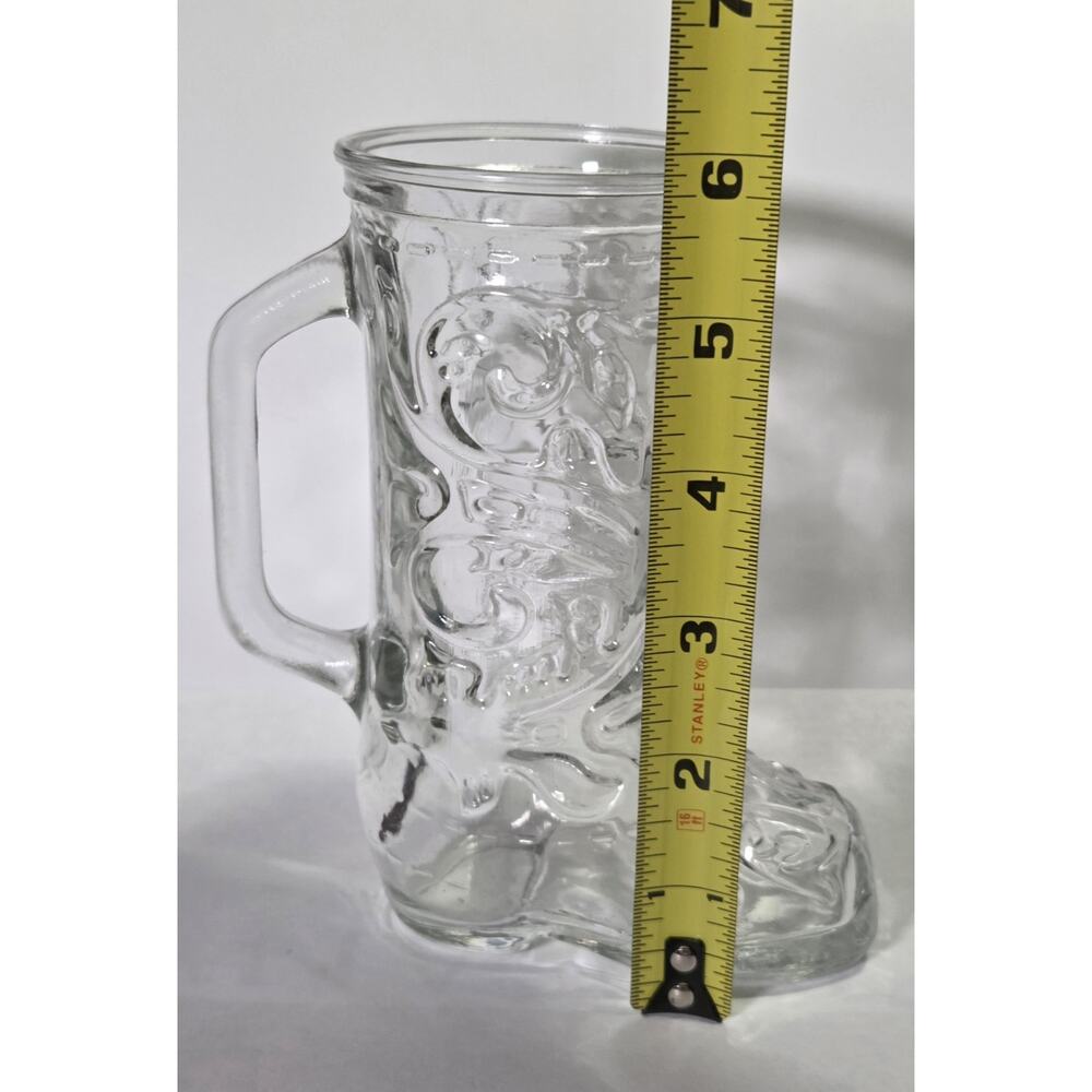 Vintage Clear Glass Cowboy Boot Mug Beer Stein Western Barware Novelty Cup 6" - Picture 7 of 8